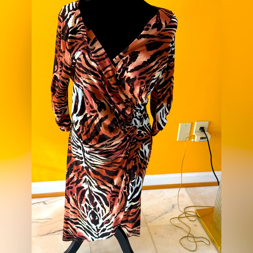 Tiger print wrap ruched dress